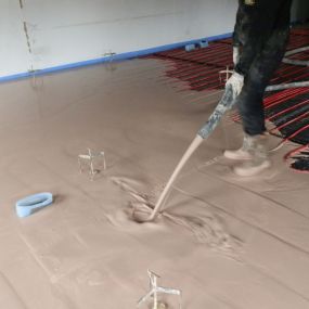 Liquid Flow Screed over underfloor heating - Office refurbishment. Ilkeston, Derbyshire: Click Here To View Larger Image